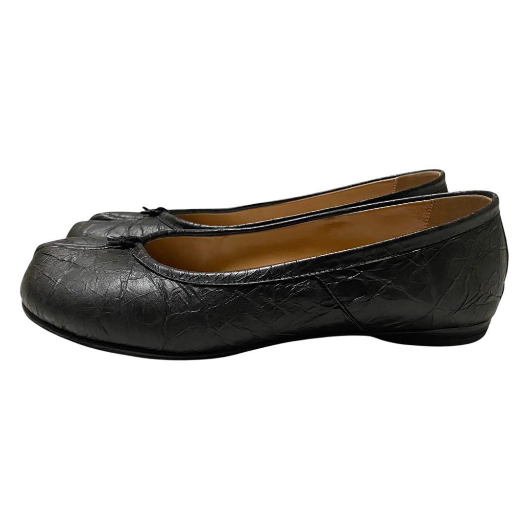 極美品 メゾンマルジェラ タビ 足袋 バレエ フラット シューズ シワ加工 黒