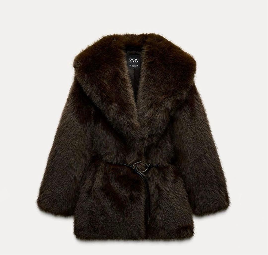 ZARA ベルト付き フェイクファーコート