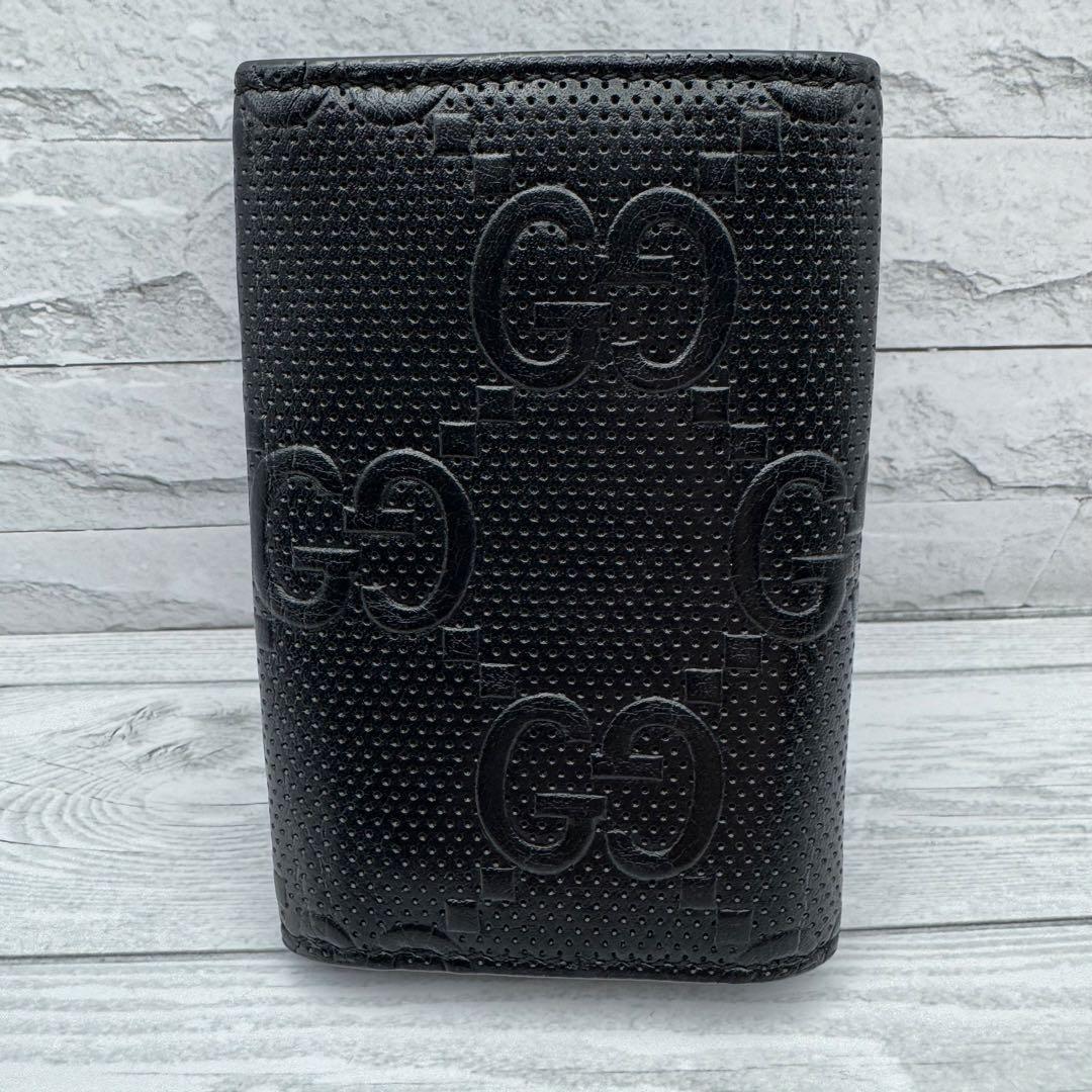 【極美品】GUCCI エンボス　GG 6連 キーケース キーリング ブラック