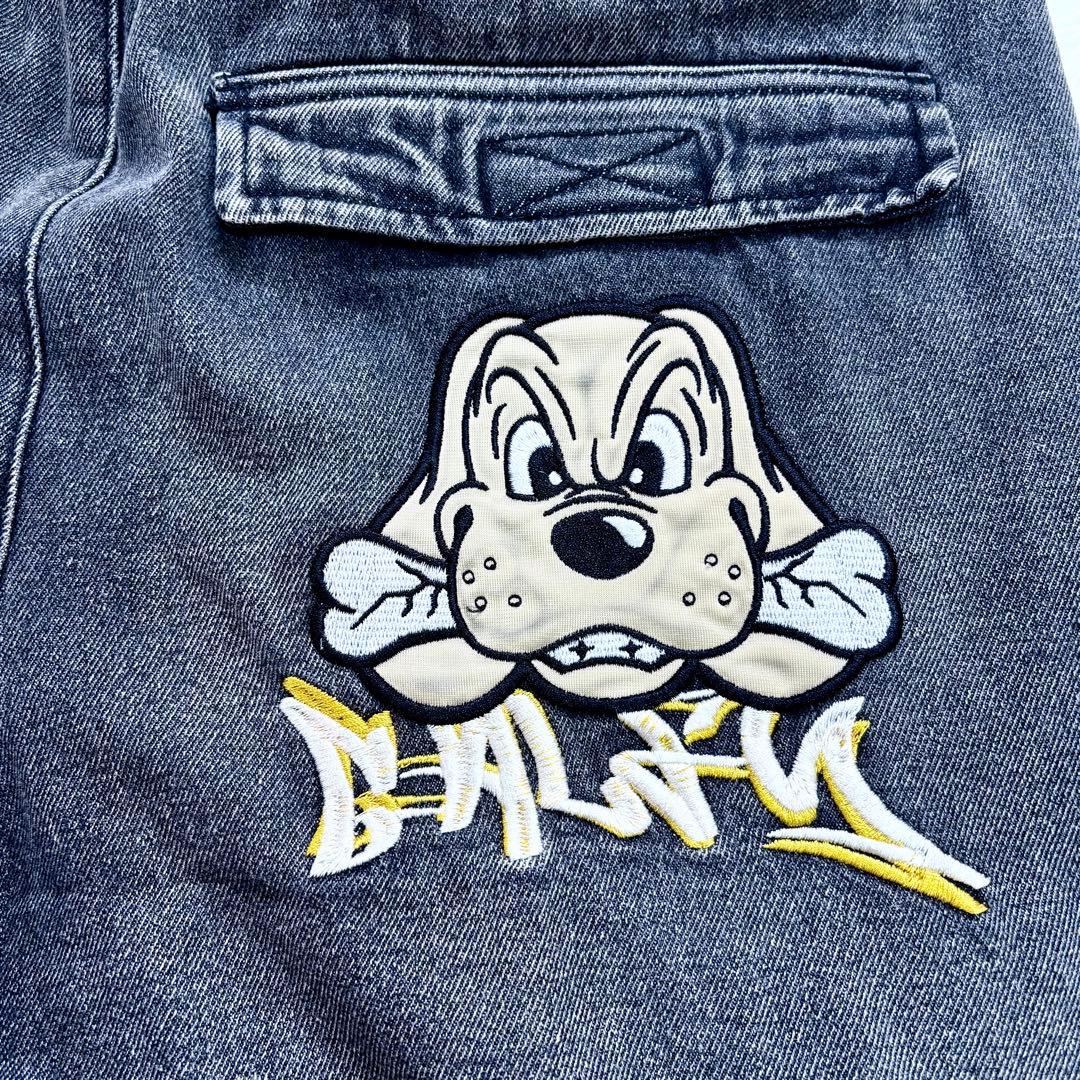 美品 GALFY 2024年夏発売ハーフデニムカーゴパンツ 中型犬 ロゴ刺繍 L