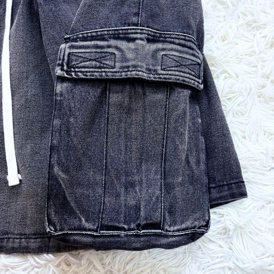 美品 GALFY 2024年夏発売ハーフデニムカーゴパンツ 中型犬 ロゴ刺繍 L