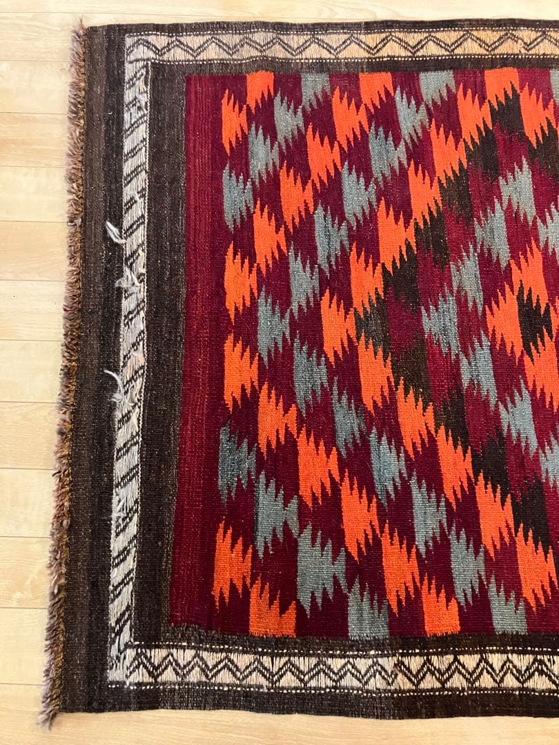 90's ヴィンテージラグ 手織りキリム マイマナ産 ウール100%