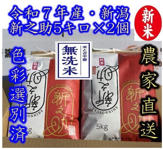 【無洗米】令和７年産　新潟　新之助　白米5kg×２個★農家直送★色彩選別済01
