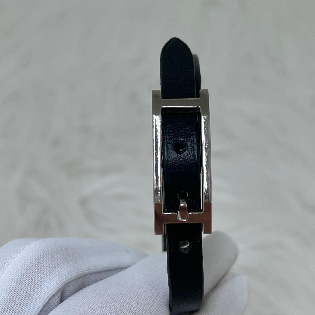 エルメスHERMES レザー ブレスレット アピ Hベルト　ブラック×シルバー