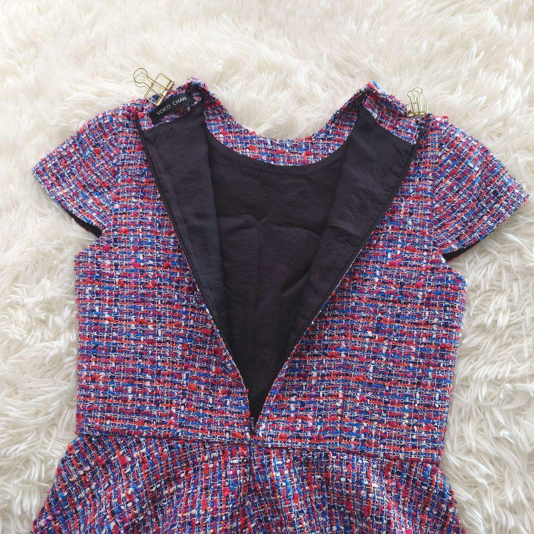 YOKOCHAN ツイード バルーンドレス 36 美シルエット 赤系