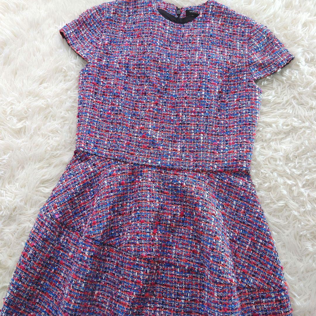 YOKOCHAN ツイード バルーンドレス 36 美シルエット 赤系