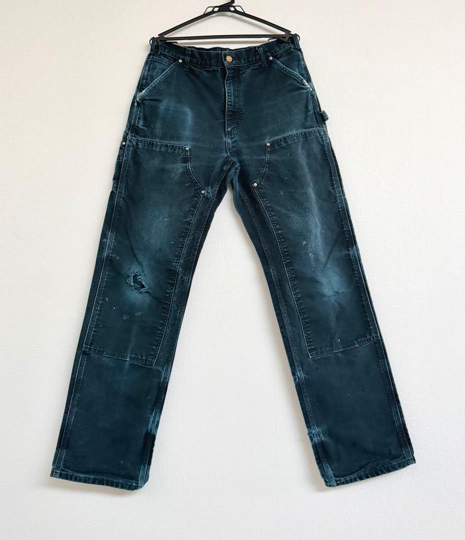 超超スペシャル 33X34 W33 カーハート ダブルニー パンツ ブラック 黒