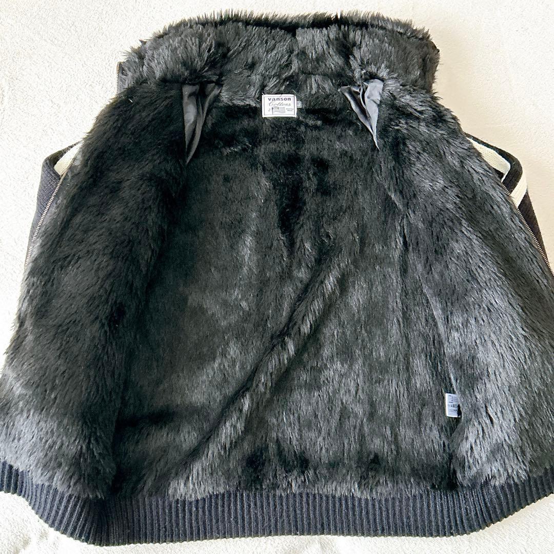 美品【VANSON】バンソン　ニットジャケット　ドクロ　スカイ　黒　メンズ L
