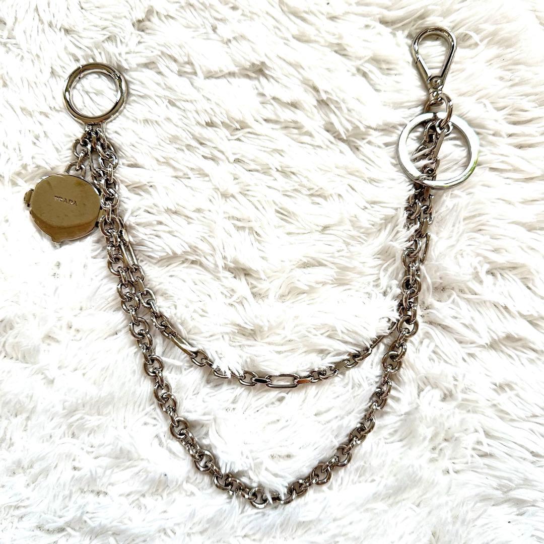 美品 PRADA プラダ ウォレットチェーン 2PS033 シルバー
