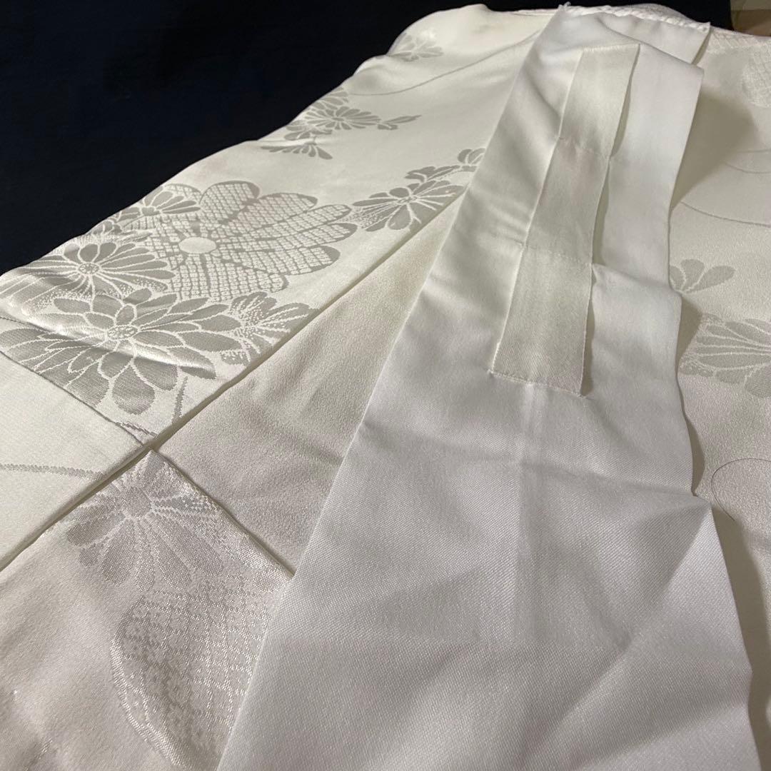 花嫁用　長襦袢 身丈135cm 裄65cm 特別衿　白　化繊 手縫【中古】菊に梅