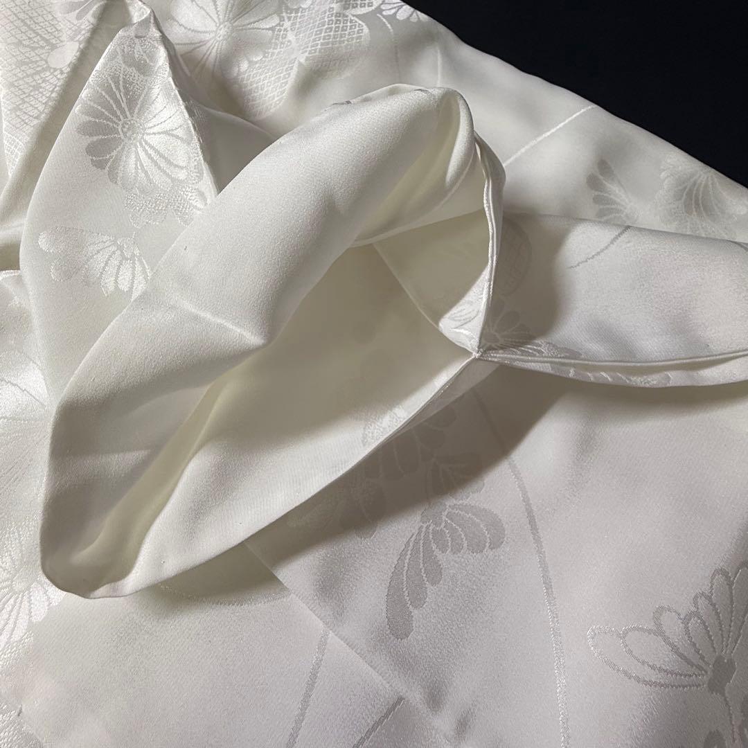 花嫁用　長襦袢 身丈135cm 裄65cm 特別衿　白　化繊 手縫【中古】菊に梅