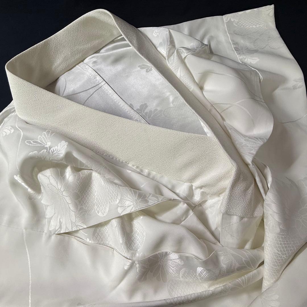 花嫁用　長襦袢 身丈135cm 裄65cm 特別衿　白　化繊 手縫【中古】菊に梅