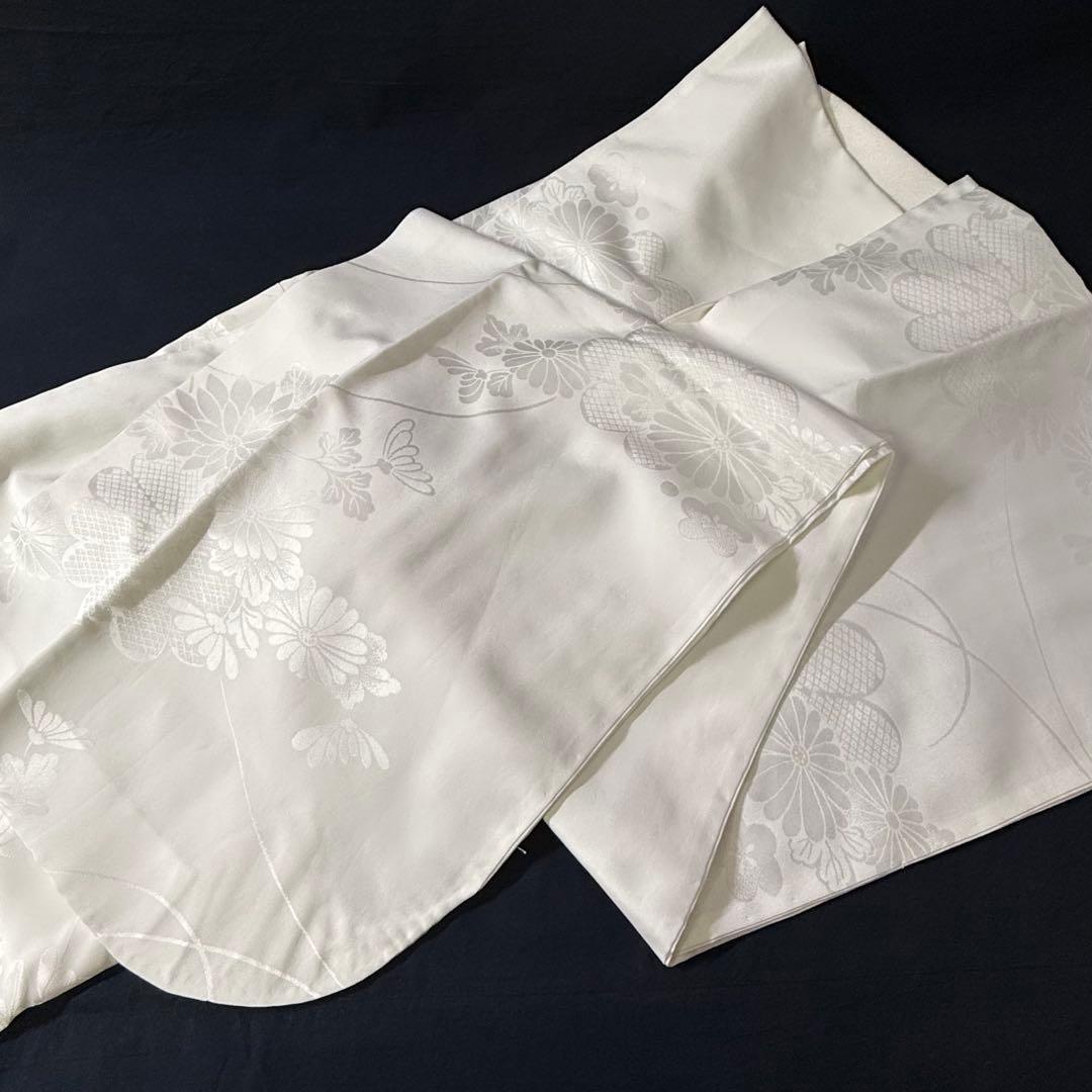 花嫁用　長襦袢 身丈135cm 裄65cm 特別衿　白　化繊 手縫【中古】菊に梅