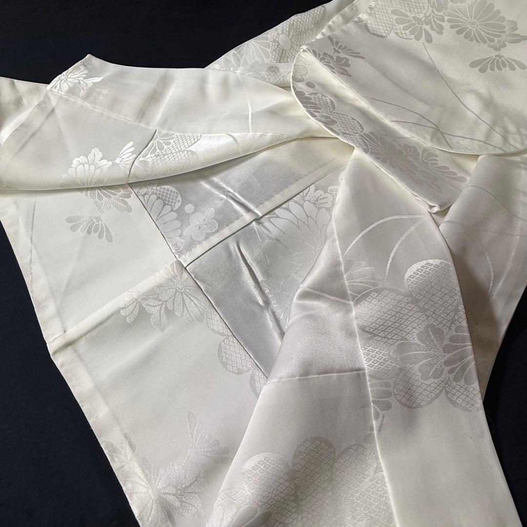 花嫁用　長襦袢 身丈135cm 裄65cm 特別衿　白　化繊 手縫【中古】菊に梅