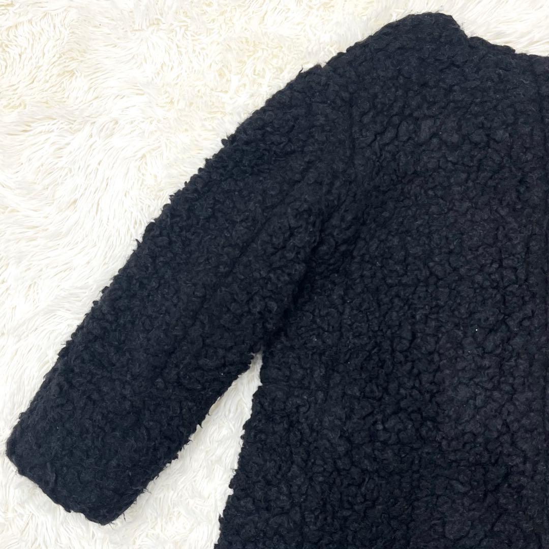 【希少】45R ノーカラー プードル ボアコート ブラック2