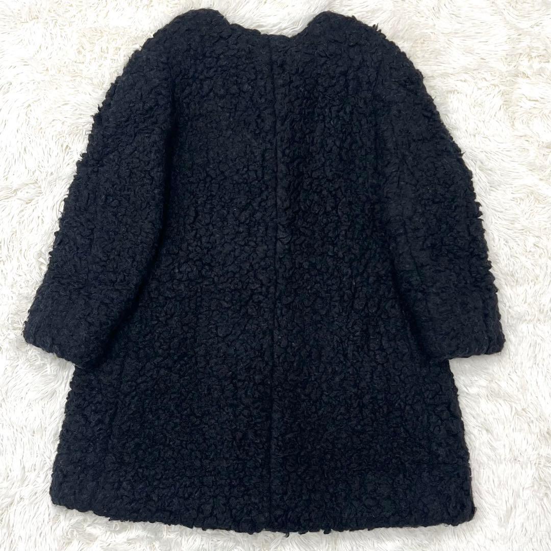 【希少】45R ノーカラー プードル ボアコート ブラック2