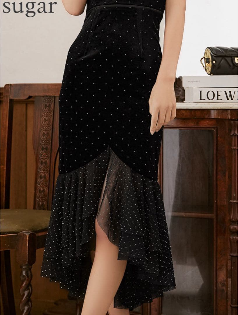 お値下げ交渉◎sugarブラックドット柄ナイトドレス