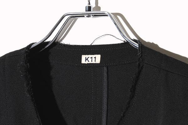 24FW KHOKI ノーカラー フリンジ ウールジャケット 2 ブラック