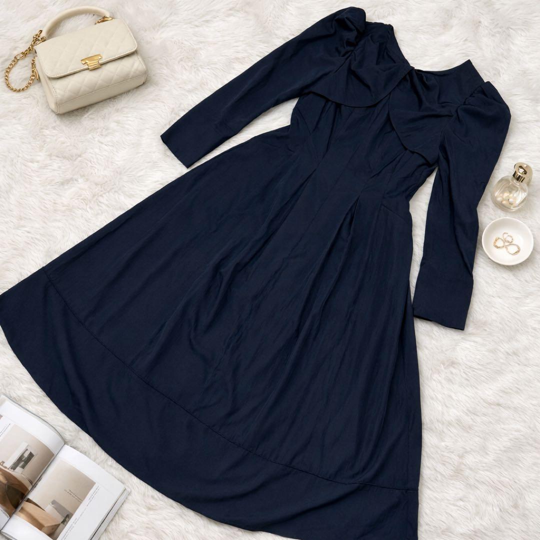 美品 Her lip to ロングワンピース 長袖 フレア M ネイビー 25年