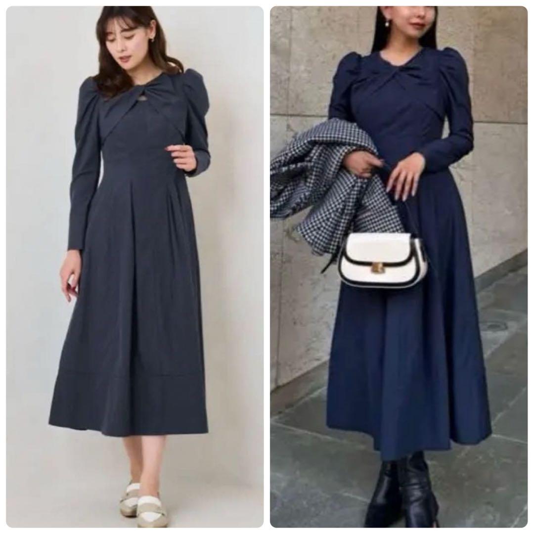 美品 Her lip to ロングワンピース 長袖 フレア M ネイビー 25年