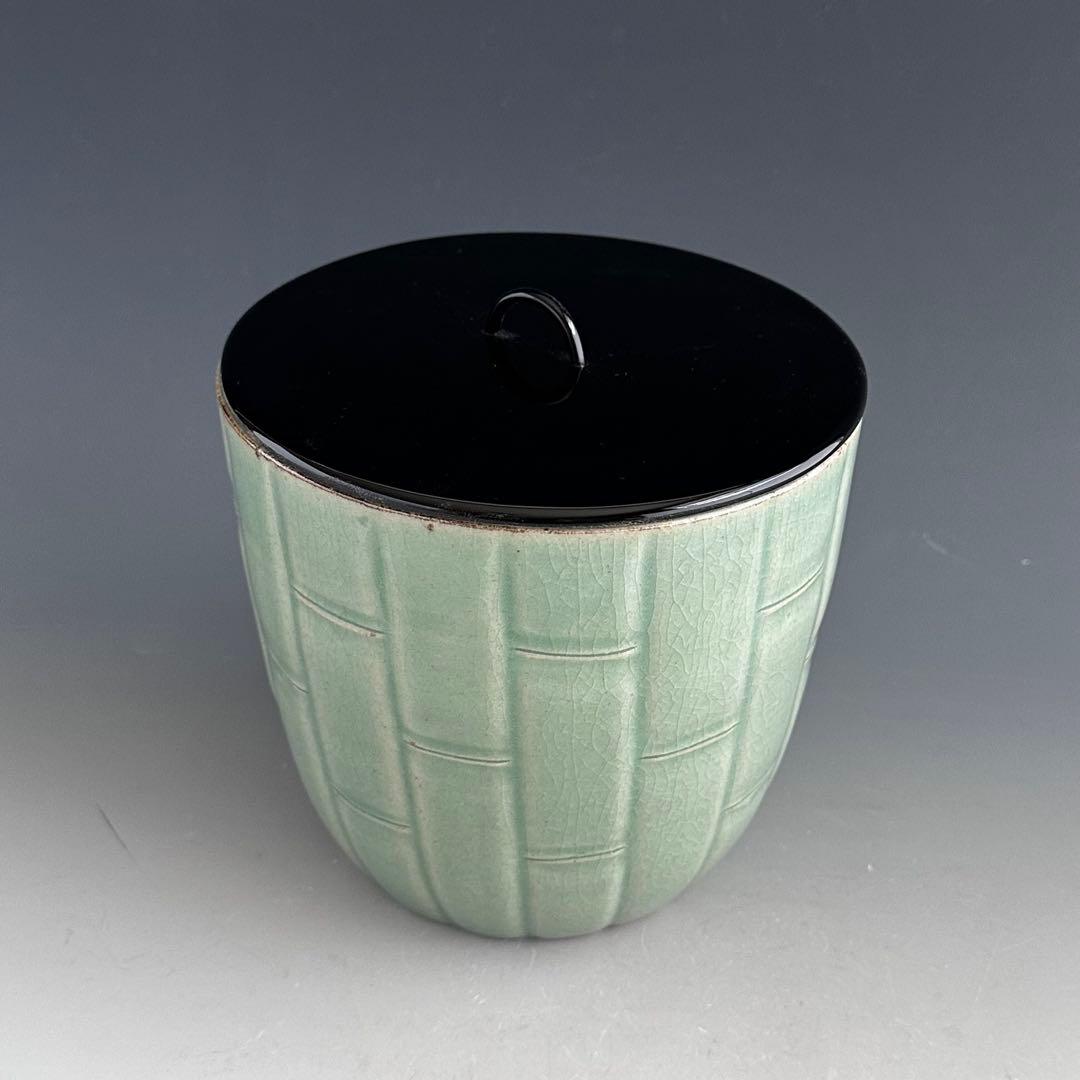 茶道具　青磁　竹彫　廣州窯　共箱　堀内宗完宗匠書付　表千家　茶会　陶芸　韓国