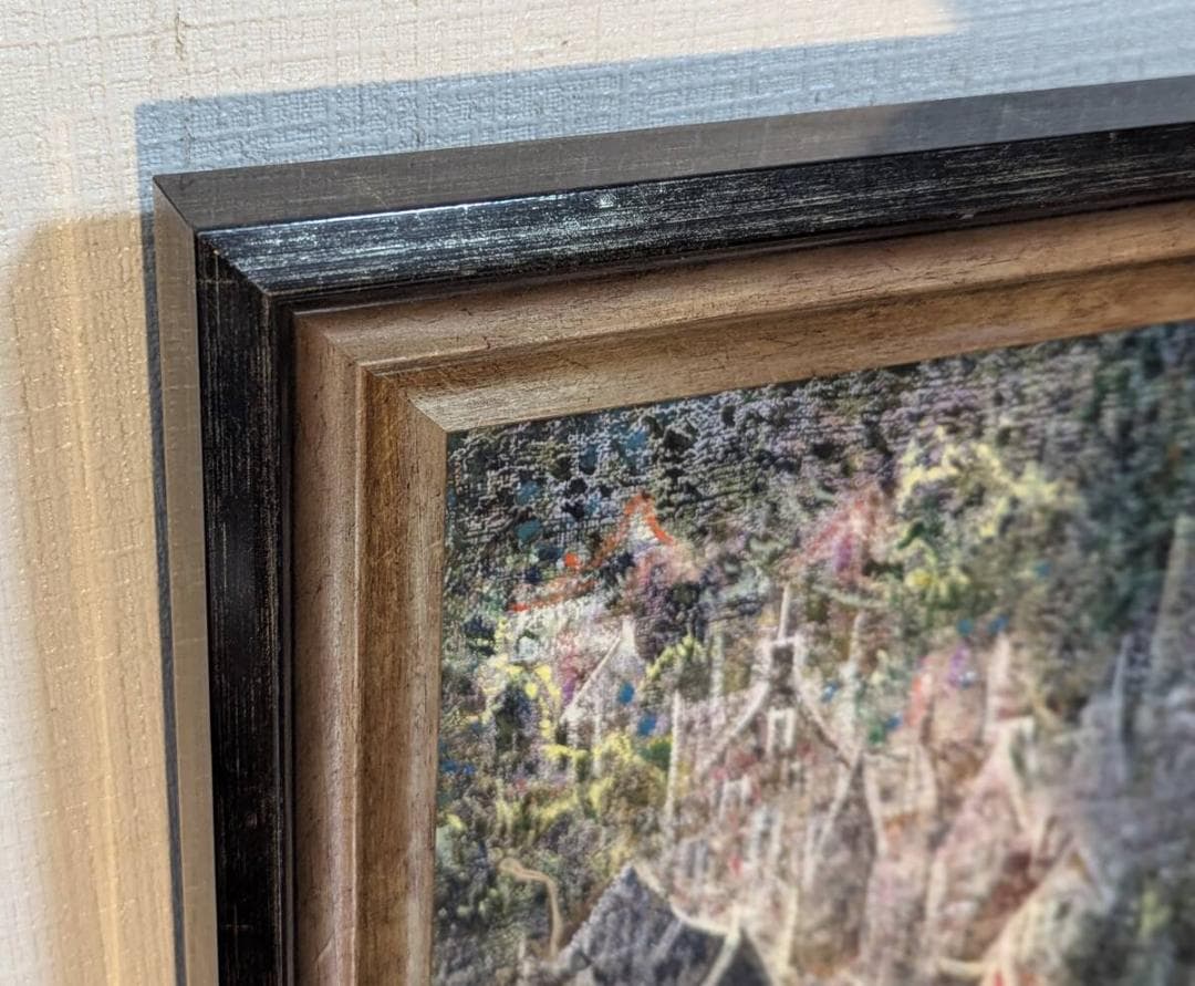 【真作】絵画　油彩6号　小さな菜園　静謐な風景画　詩情漂う山間の家並み　Y76