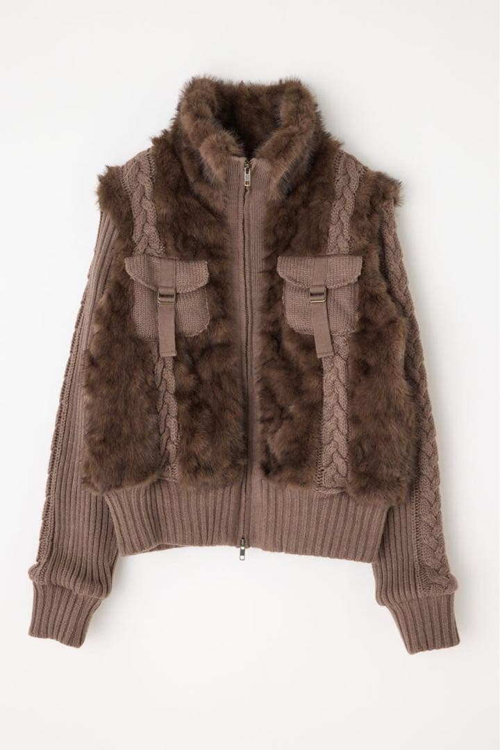 LAGUA GEM CABLE KNIT FAUX FUR ブルゾン　ブラウン