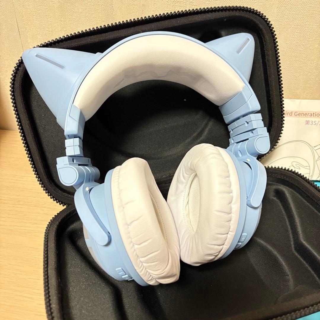 【極美品 YOWU】猫耳ヘッドホン ワイヤレス 第3世代 LED 水色 マイク