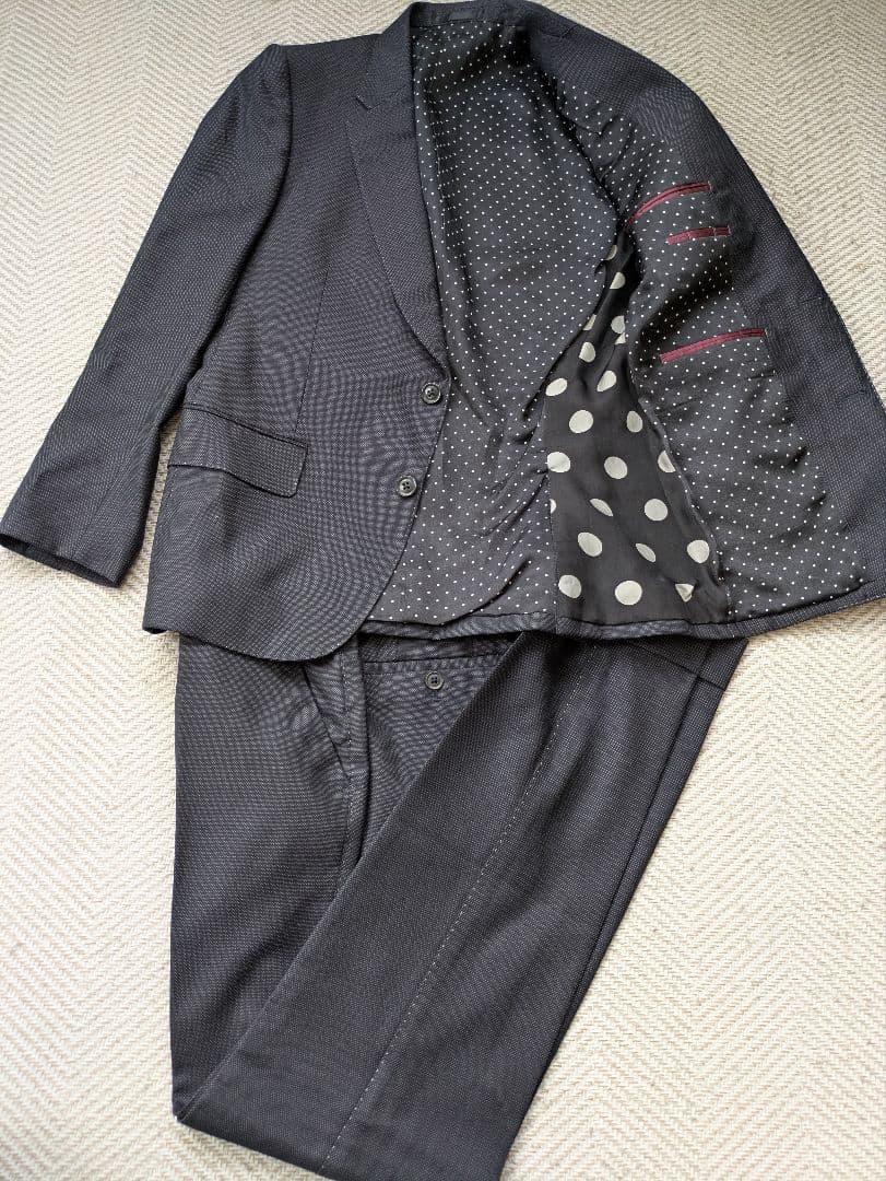 ✨希少✨ ポールスミス 裏地総柄 ステッチ ネイビー　水玉