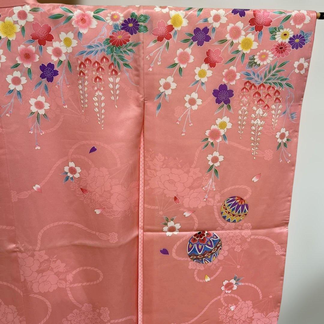 七五三 女の子 着物　7才 ピンク地　(菊・牡丹・桜・藤)