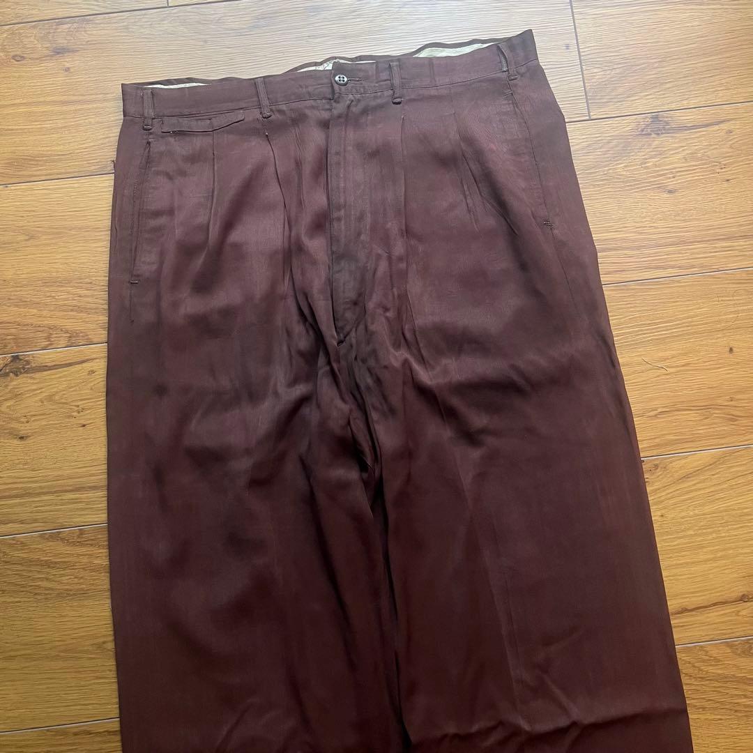 50s レーヨンギャバ スラックス ワイド ブラウン W36 L30