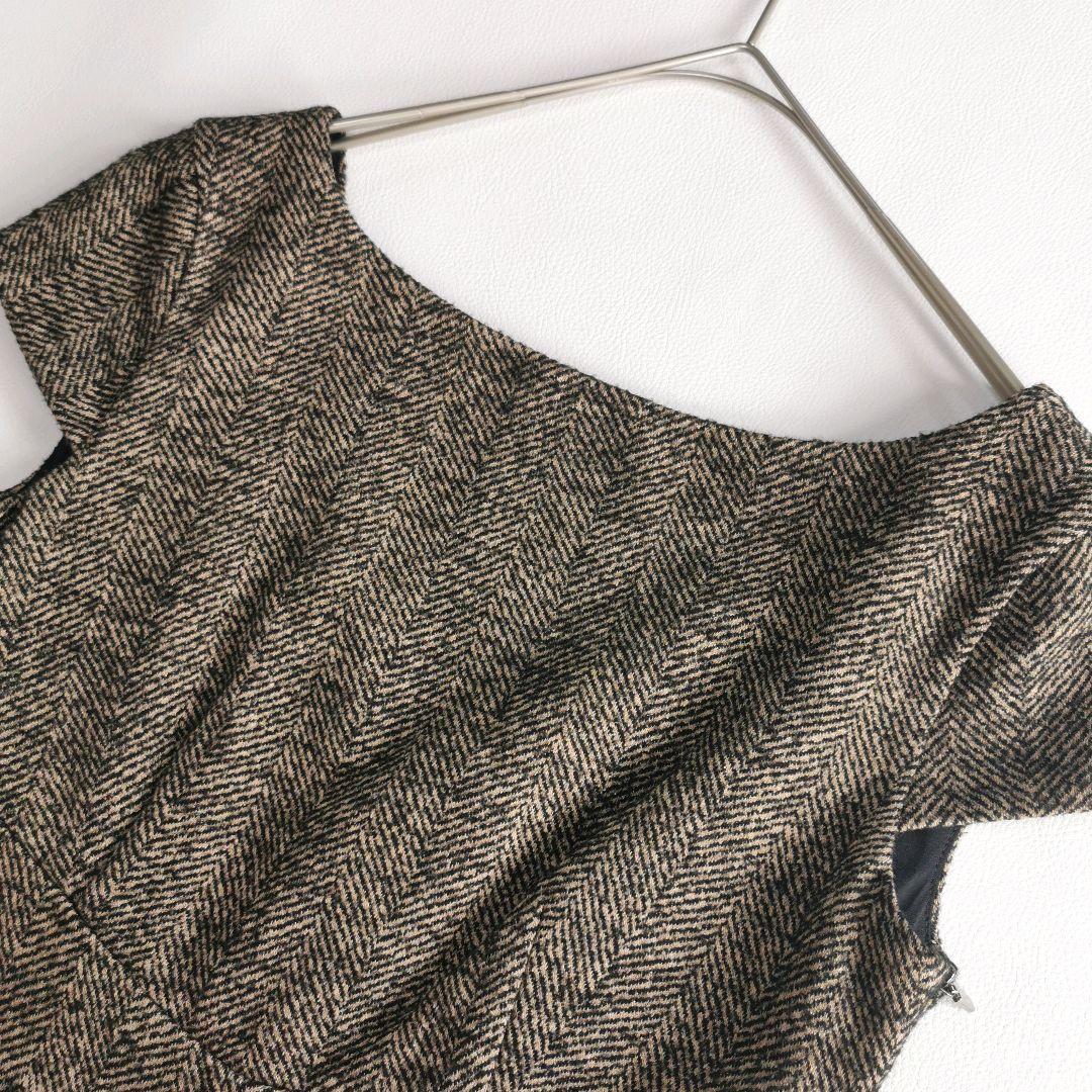 高級白タグ【美品✨】マックスマーラ　ツイードワンピース ヘリンボーン L