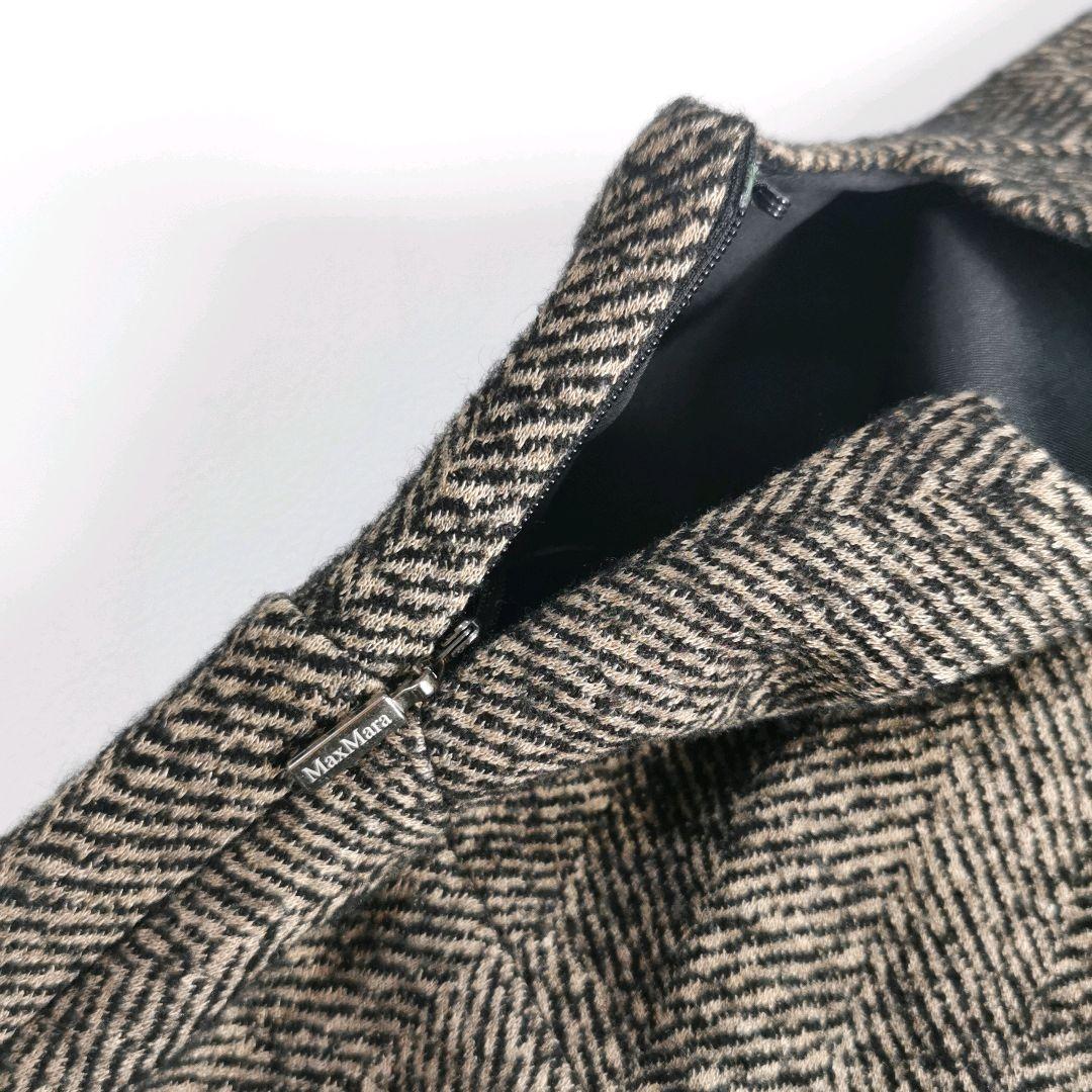 高級白タグ【美品✨】マックスマーラ　ツイードワンピース ヘリンボーン L