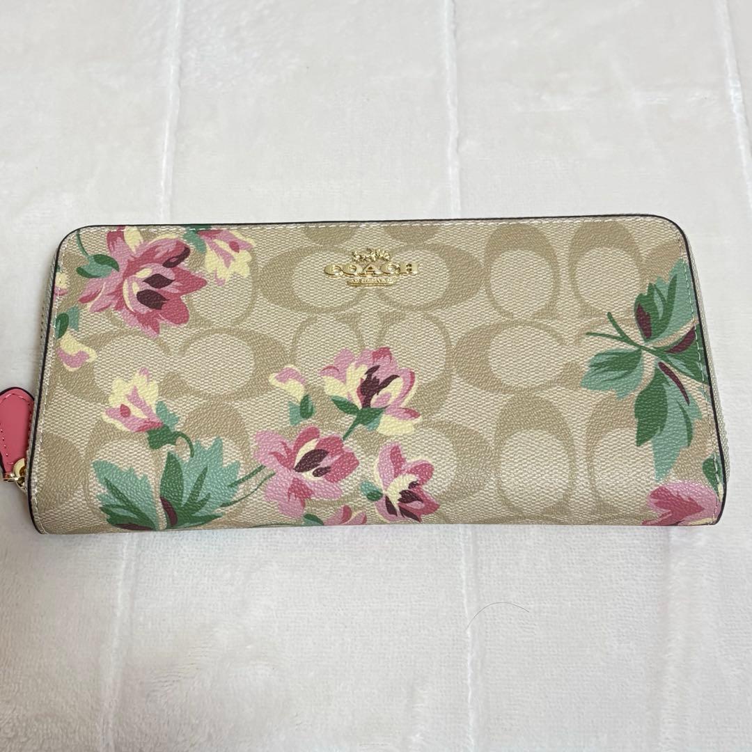 COACH コーチ 長財布 財布 シグネチャー フローラル 花柄 ピンク