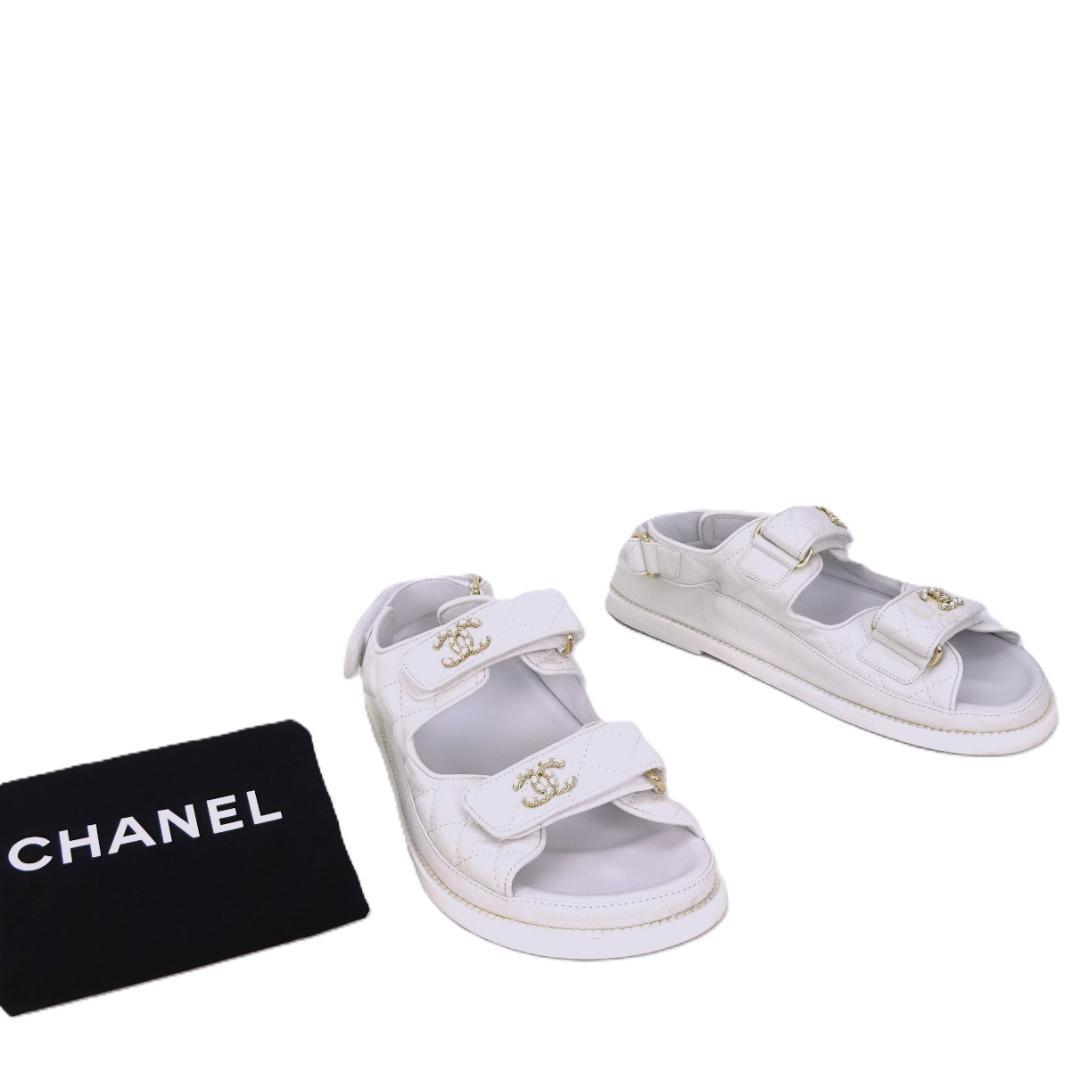本物良品■シャネル■ココマーク マトラッセ キャビアスキン サンダル 37C