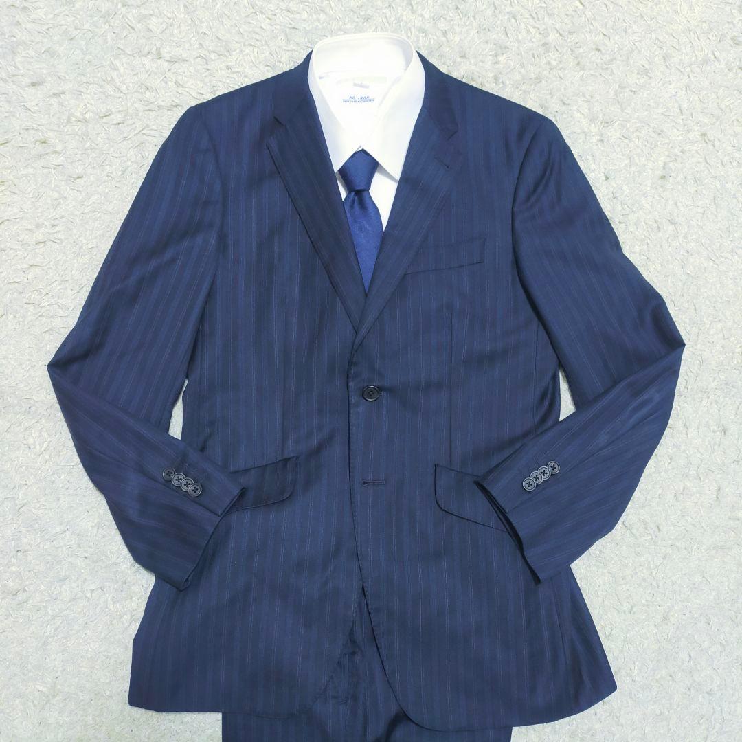 【紳士の装い】ポールスミス×ロロピアーナ・スーツ・4シーズン・紺ストライプ・M