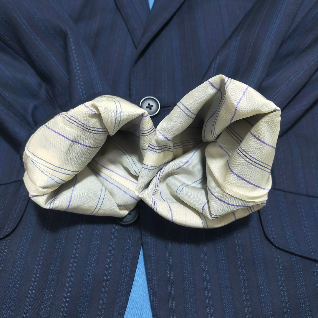 【紳士の装い】ポールスミス×ロロピアーナ・スーツ・4シーズン・紺ストライプ・M