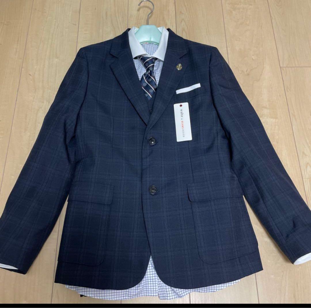 ネイビー チェック柄 スーツ ベスト付き　170 卒業式