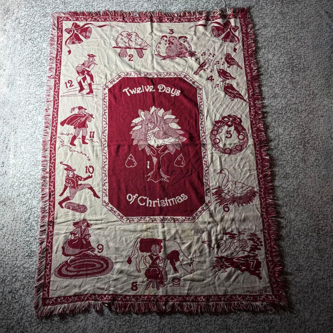 【90sオールド】ヴィンテージ　フリンジ付きラグ　カーペット　©️1991