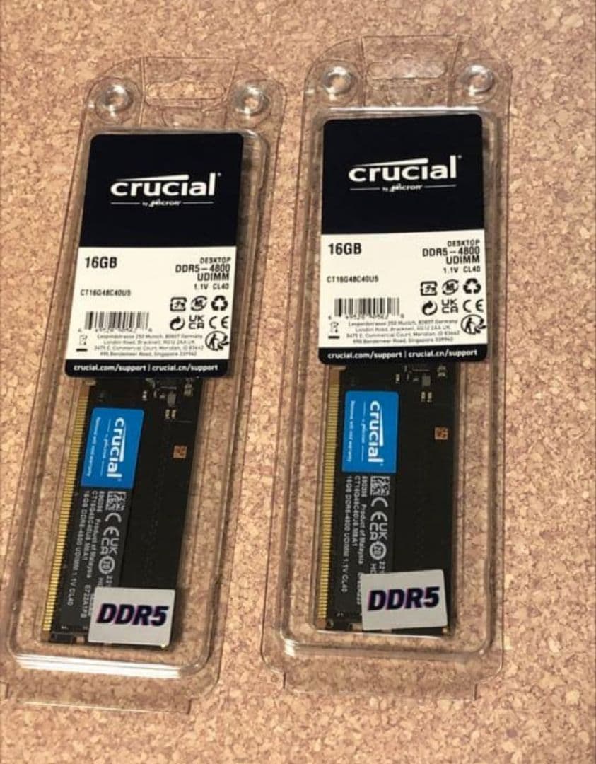 crucial DDR5-4800 16GBメモリ2本 CT16G48C40U5