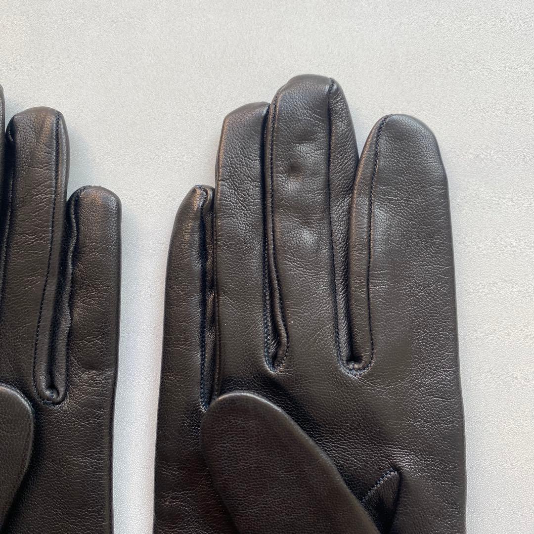 美品　エルメス　レザーグローブ　ブラック　黒革手袋　シルク裏地　サイズ6ハーフ
