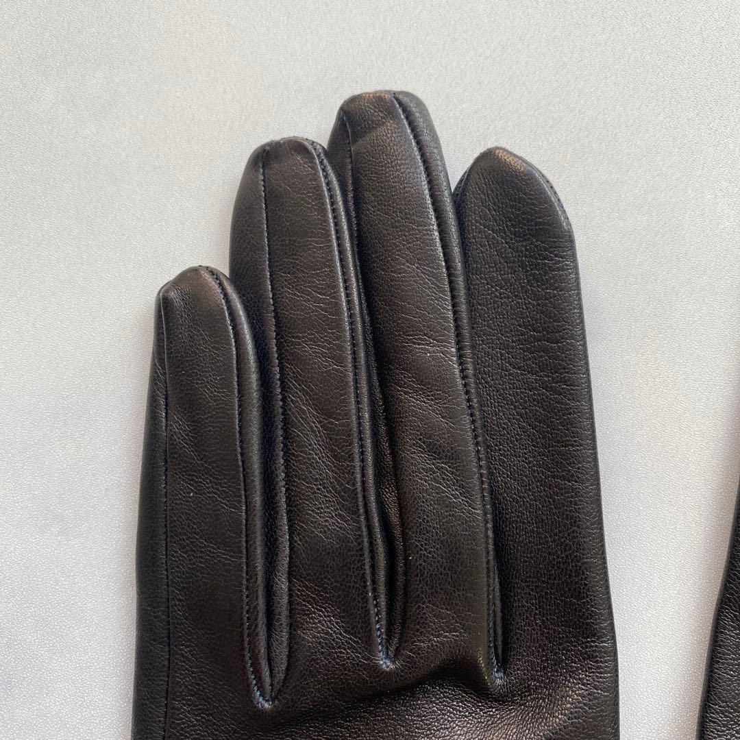 美品　エルメス　レザーグローブ　ブラック　黒革手袋　シルク裏地　サイズ6ハーフ