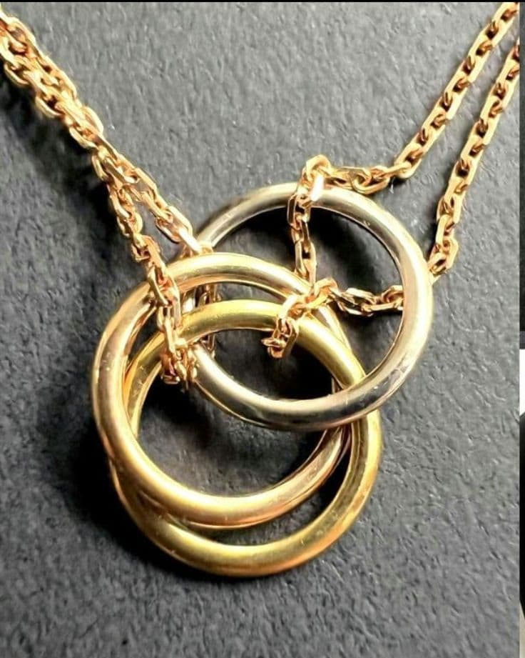 国内正規　カルティエ　K18　3カラー　トリニティ ネックレス　ダブル
