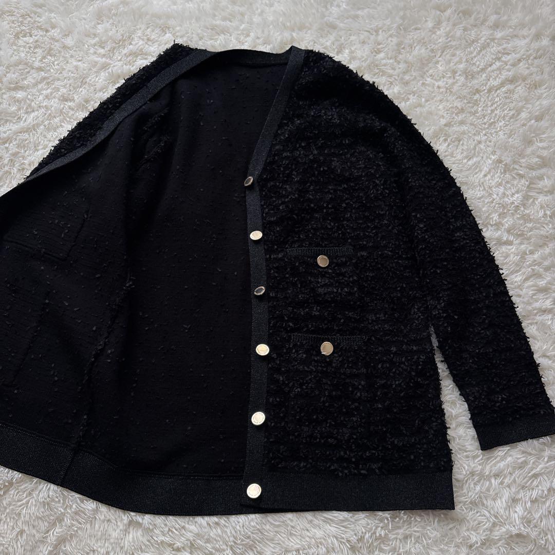 【未使用】グレースコンチネンタル 24AW ツイードバイカラーニットカーディガン