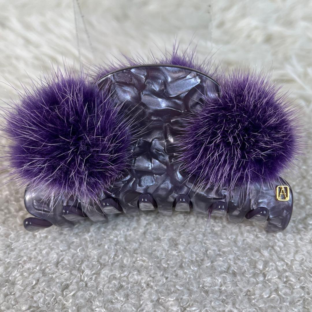 美品　ALEXANDRE DE PARIS ヘアクリップ　ミンクファー　パープル