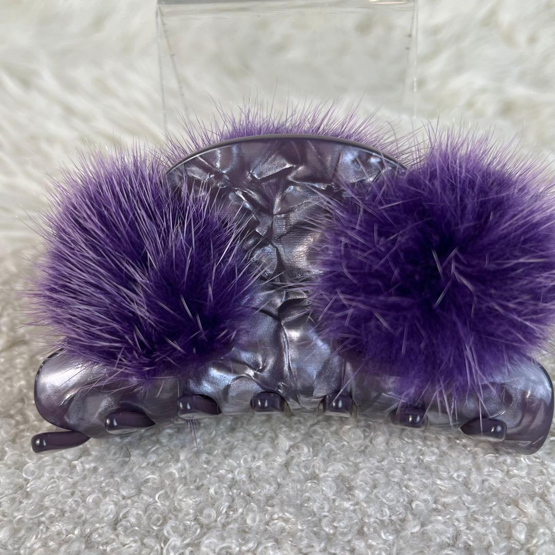 美品　ALEXANDRE DE PARIS ヘアクリップ　ミンクファー　パープル