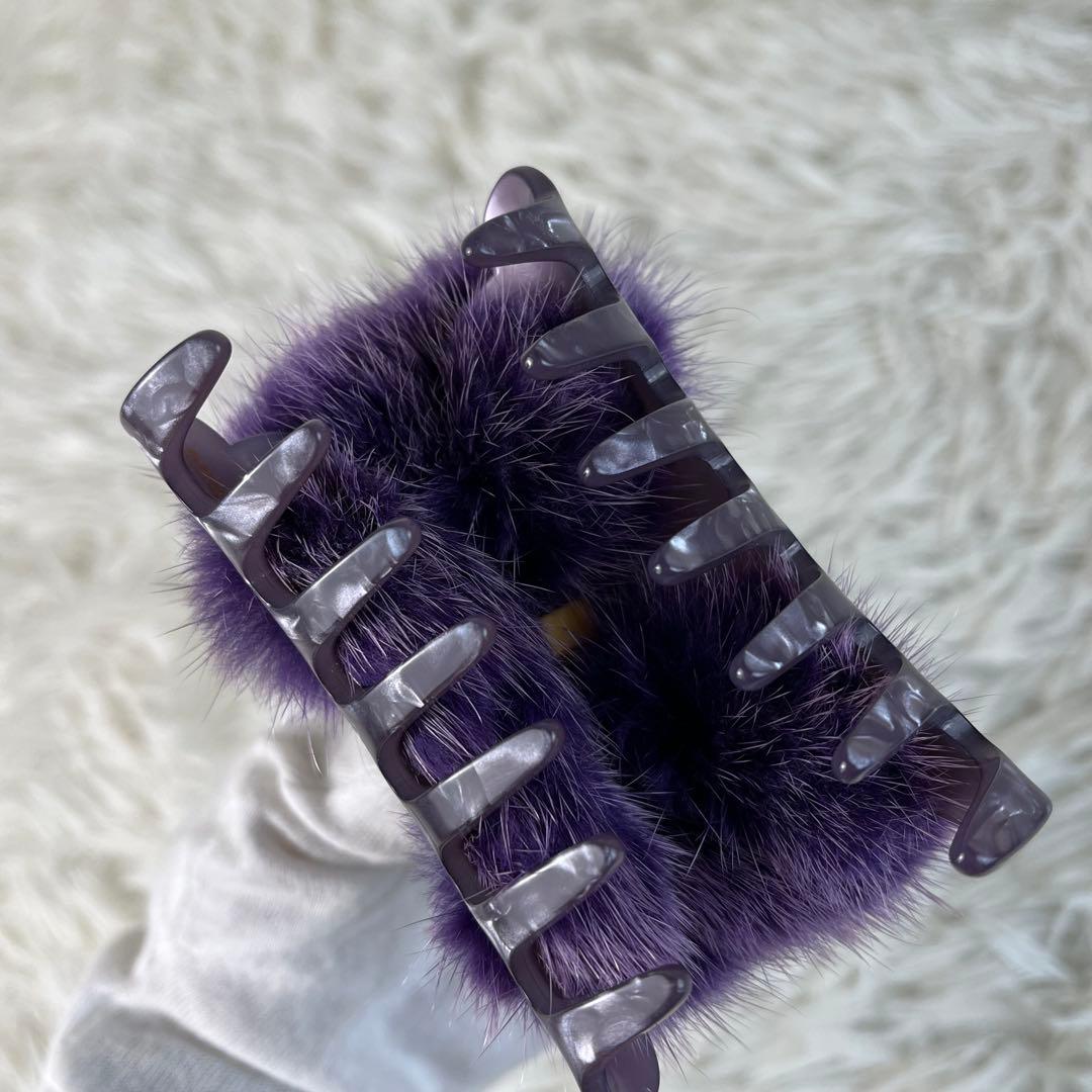 美品　ALEXANDRE DE PARIS ヘアクリップ　ミンクファー　パープル