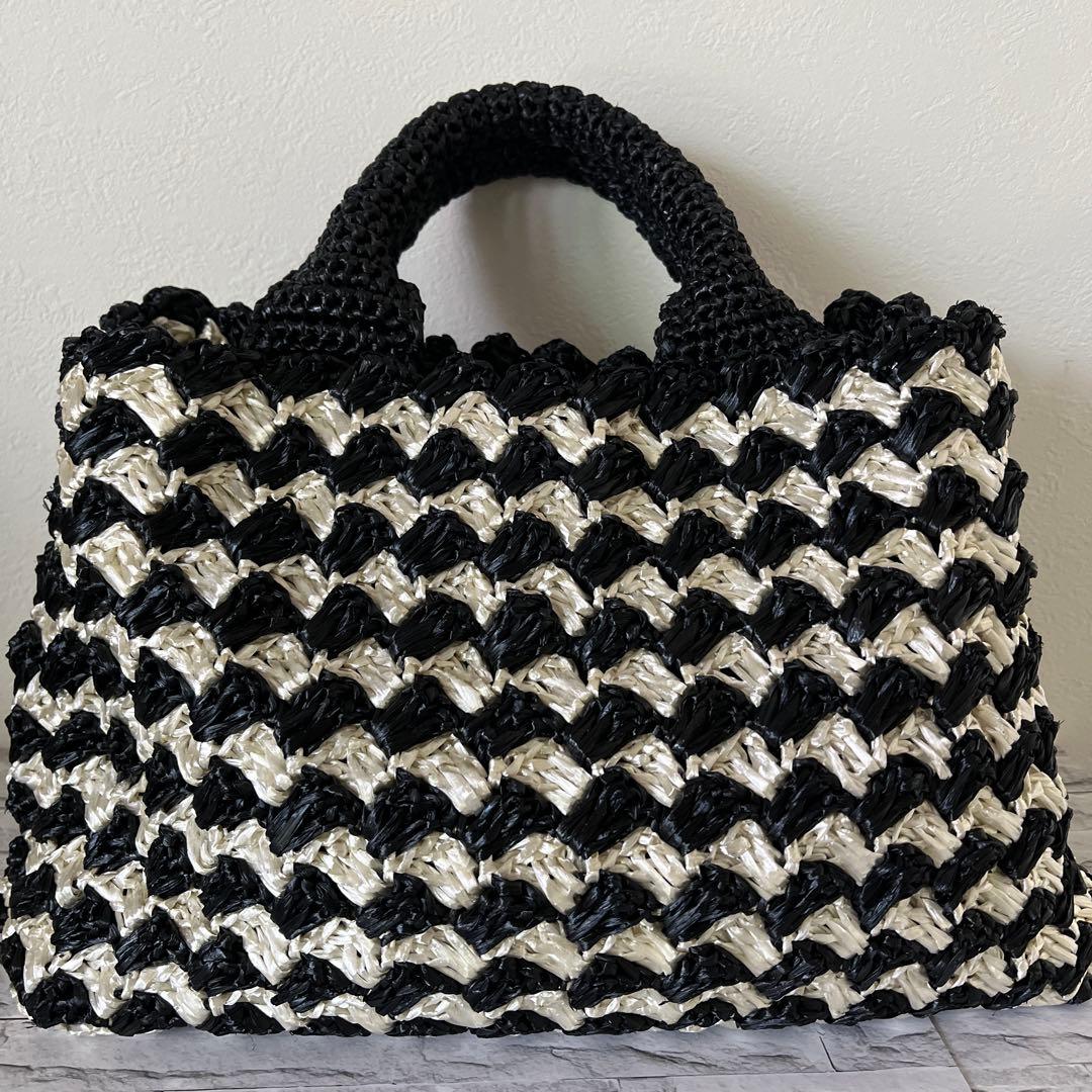 PRADA プラダ ラフィア クロケット カナパ トートバッグ