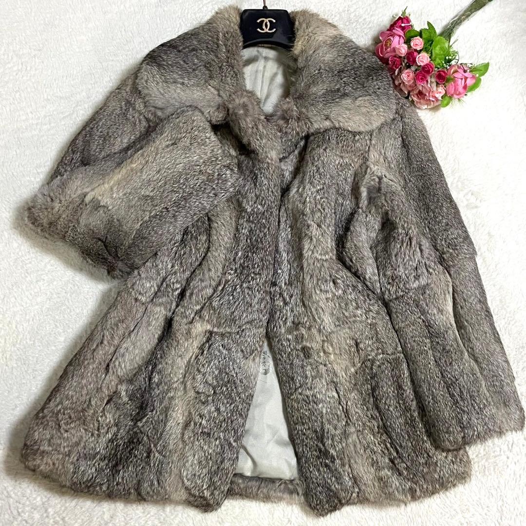 本毛皮 ラビットファー コート サイズL相当 毛並み◎