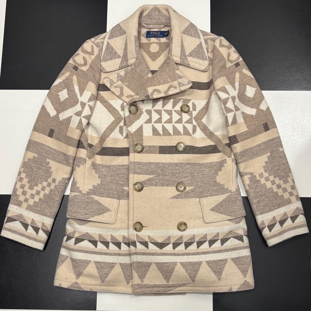 美品 ラルフローレン ジオメトリック ネイティブ柄 ウール Pコート XS